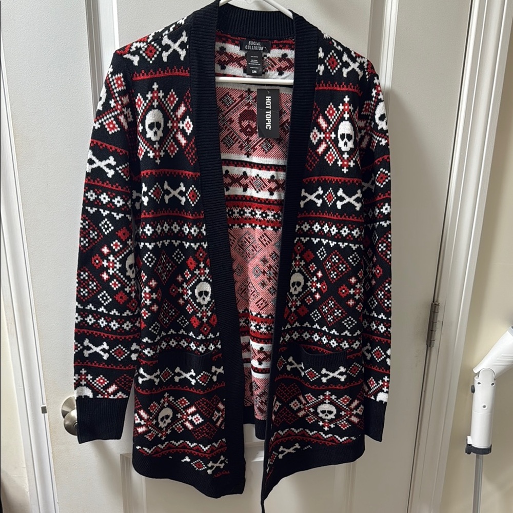 Black and Red Fair Isle Cardigan Sweater from Hot Topic